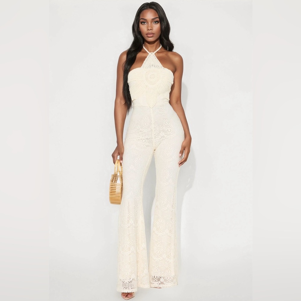 Sunlit Crochet Flare
Jumpsuit - Cream
